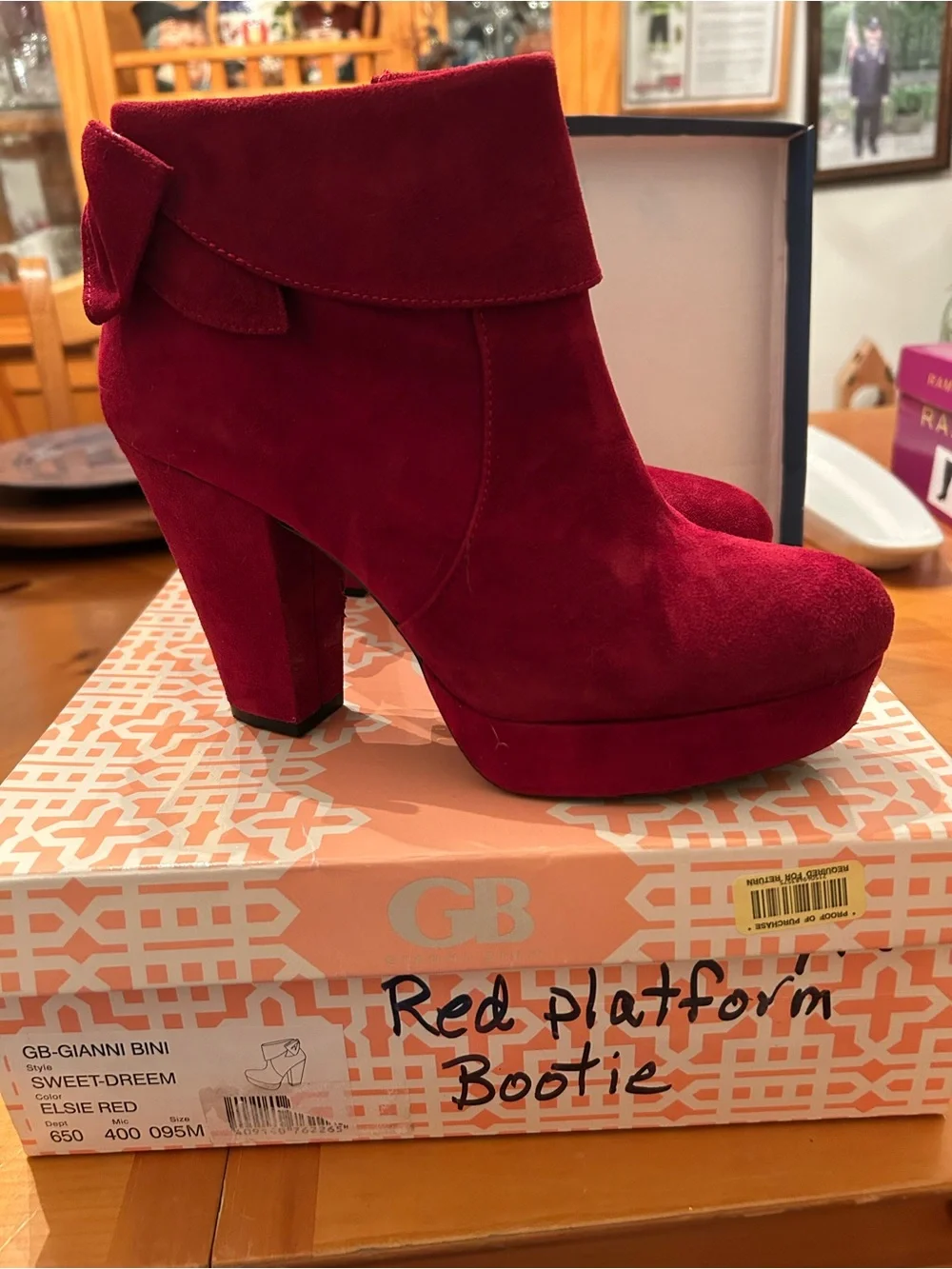 Gianni Bini Crimson Red Suede Platform Ankle Booties